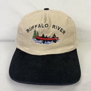 Cobra Caps Hat Buffalo River Mens OSFA Khaki Blue Canoe Embroidered Strapback